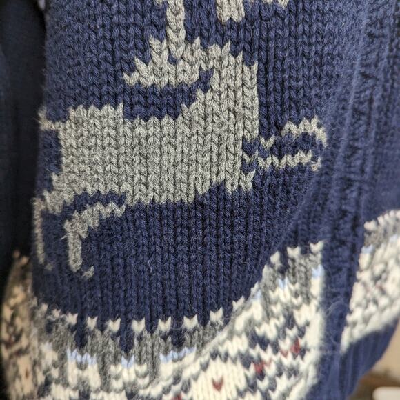 Eddie Bauer navy intarsia fair isle zip up Nordic holiday sweater size large - Picture 9 of 11